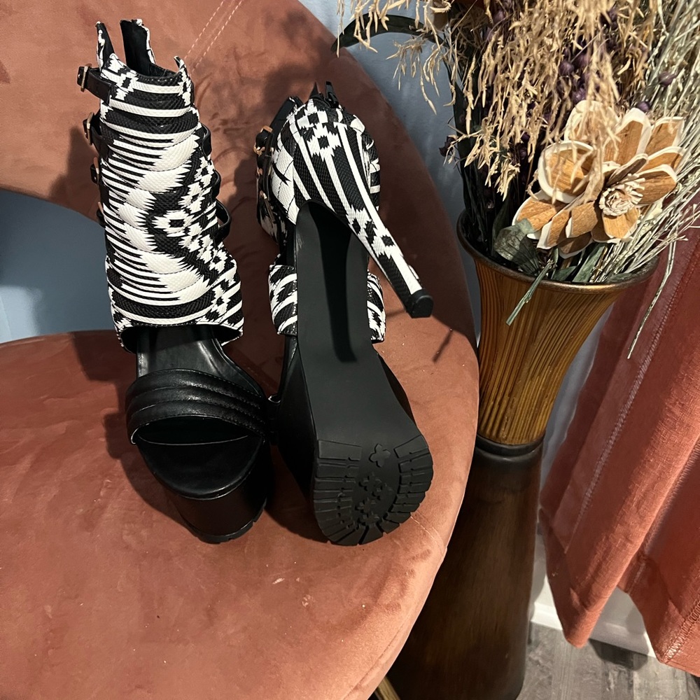 Platform black and white heels, size 11